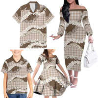 Brown Hawaii Tiare and Shell Lei Family Matching Off The Shoulder Long Sleeve Dress and Hawaiian Shirt Hawaiian Palaka Luxury Vibes LT14 - Polynesian Pride