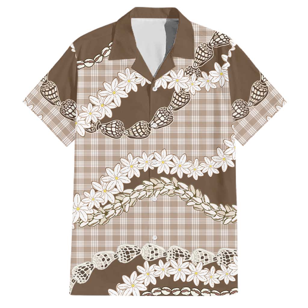 Brown Hawaii Tiare and Shell Lei Family Matching Off The Shoulder Long Sleeve Dress and Hawaiian Shirt Hawaiian Palaka Luxury Vibes LT14 Dad's Shirt - Short Sleeve Brown - Polynesian Pride