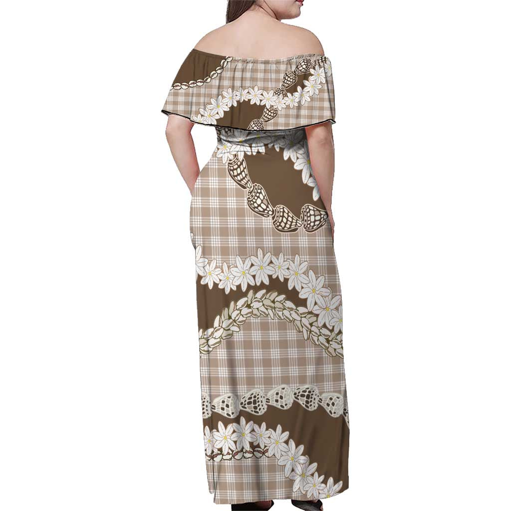 Brown Hawaii Tiare and Shell Lei Family Matching Off Shoulder Maxi Dress and Hawaiian Shirt Hawaiian Palaka Luxury Vibes LT14 - Polynesian Pride