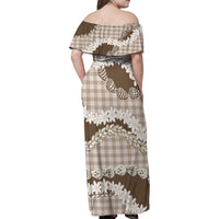 Brown Hawaii Tiare and Shell Lei Family Matching Off Shoulder Maxi Dress and Hawaiian Shirt Hawaiian Palaka Luxury Vibes LT14 - Polynesian Pride