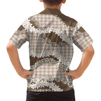 Brown Hawaii Tiare and Shell Lei Family Matching Off Shoulder Short Dress and Hawaiian Shirt Hawaiian Palaka Luxury Vibes LT14 - Polynesian Pride