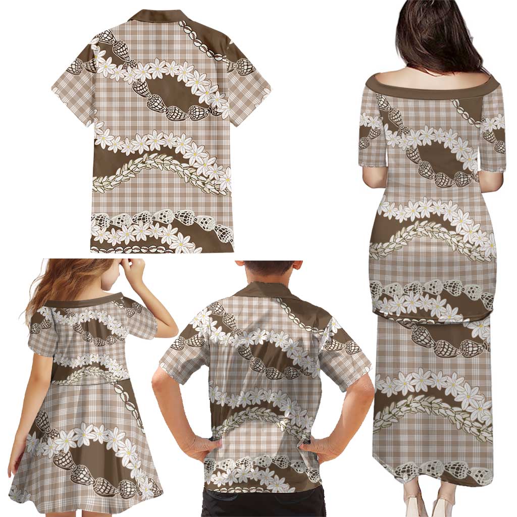 Brown Hawaii Tiare and Shell Lei Family Matching Puletasi and Hawaiian Shirt Hawaiian Palaka Luxury Vibes LT14 - Polynesian Pride