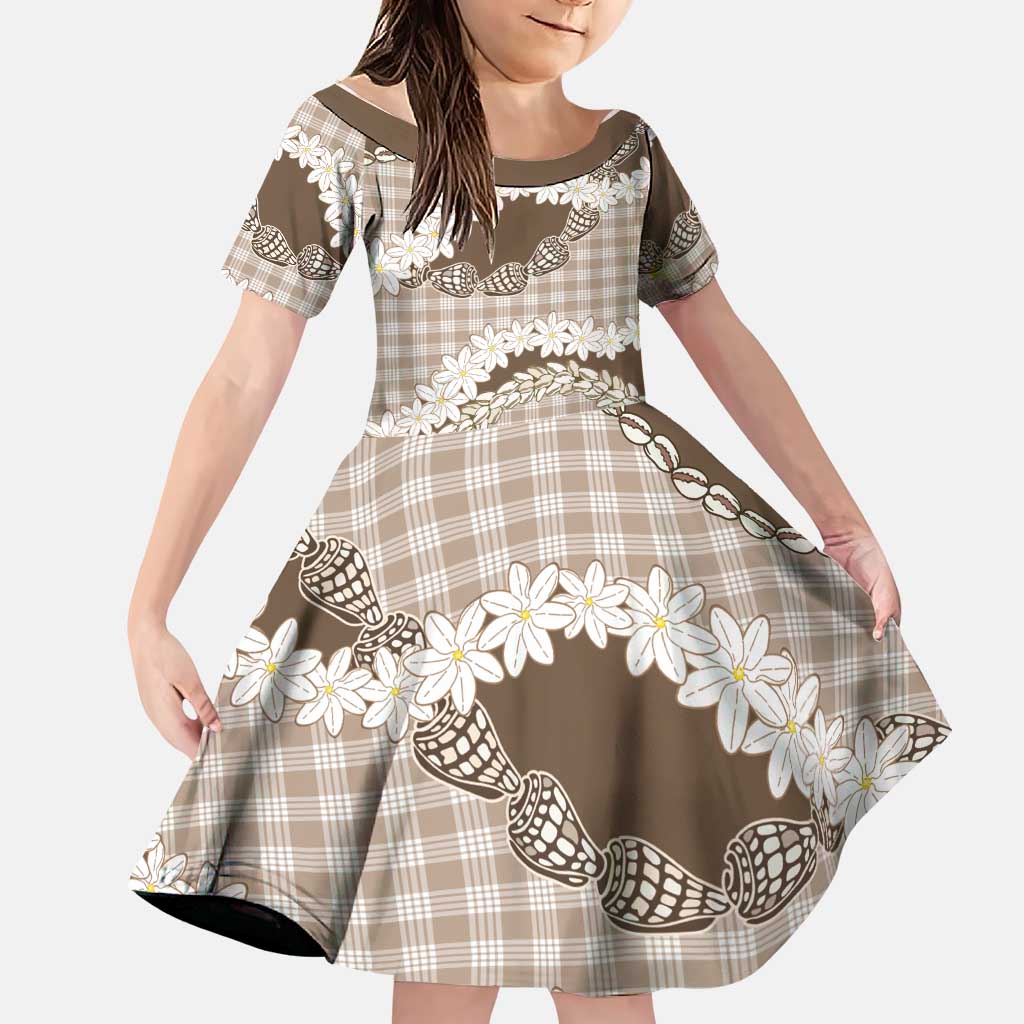 Brown Hawaii Tiare and Shell Lei Family Matching Summer Maxi Dress and Hawaiian Shirt Hawaiian Palaka Luxury Vibes LT14 Daughter's Dress Brown - Polynesian Pride