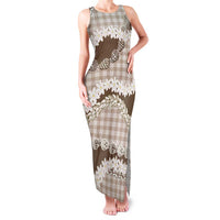 Brown Hawaii Tiare and Shell Lei Family Matching Tank Maxi Dress and Hawaiian Shirt Hawaiian Palaka Luxury Vibes LT14 Mom's Dress Brown - Polynesian Pride