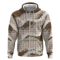 Brown Hawaii Tiare and Shell Lei Hoodie Hawaiian Palaka Luxury Vibes LT14 Zip Hoodie Brown - Polynesian Pride