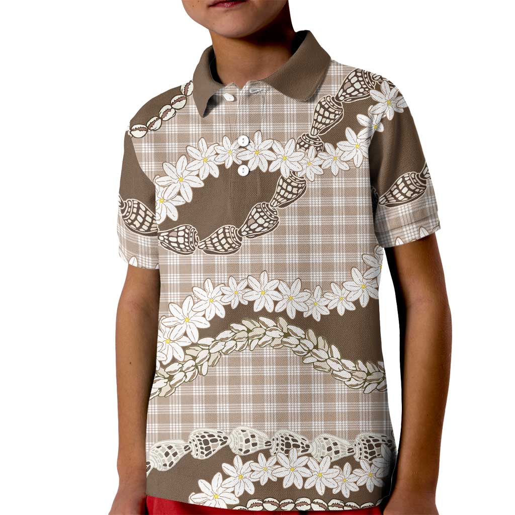 Brown Hawaii Tiare and Shell Lei Kid Polo Shirt Hawaiian Palaka Luxury Vibes - Polynesian Pride