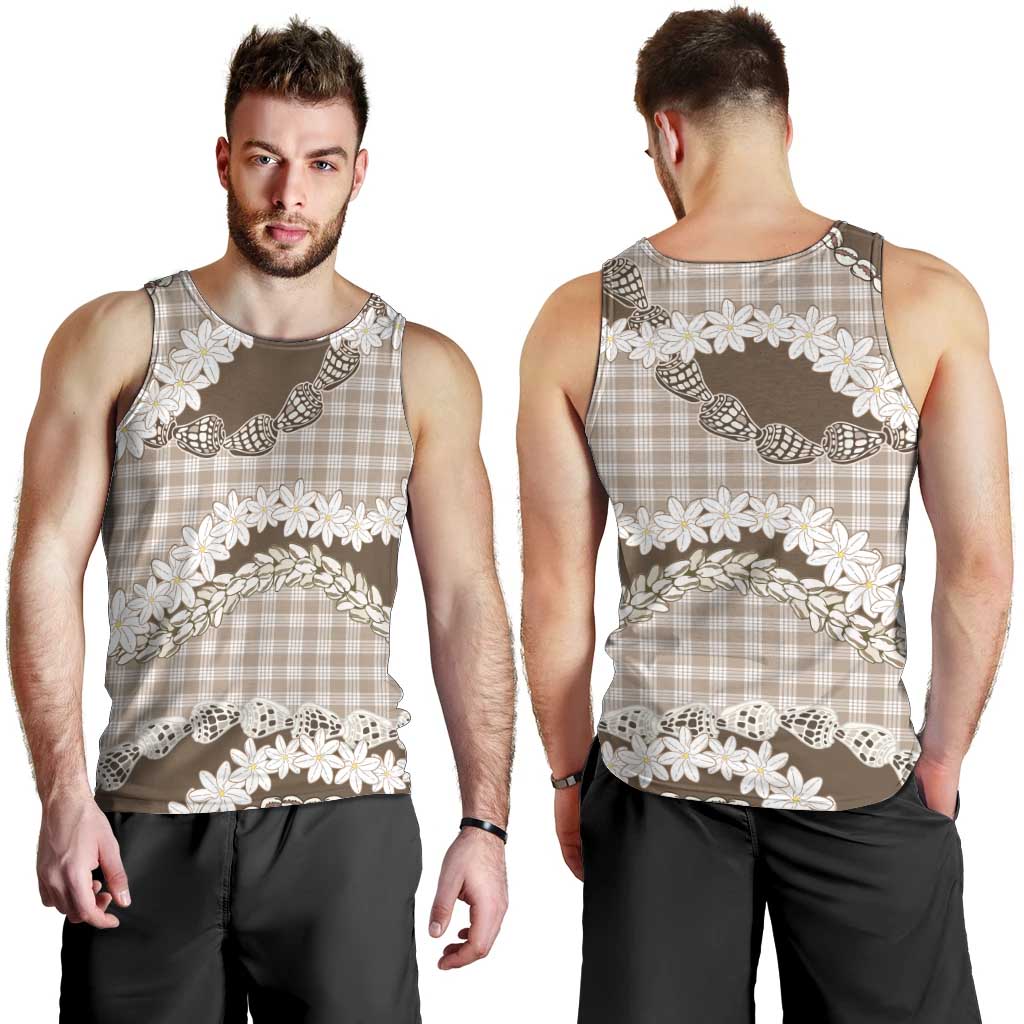 Brown Hawaii Tiare and Shell Lei Men Tank Top Hawaiian Palaka Luxury Vibes - Polynesian Pride