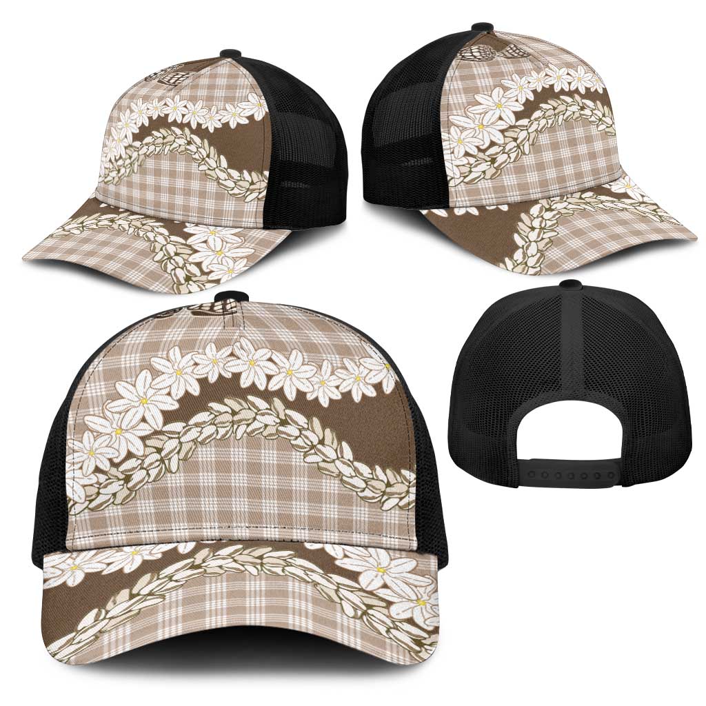 Brown Hawaii Tiare and Shell Lei Mesh Trucker Cap Hawaiian Palaka Luxury Vibes - Polynesian Pride
