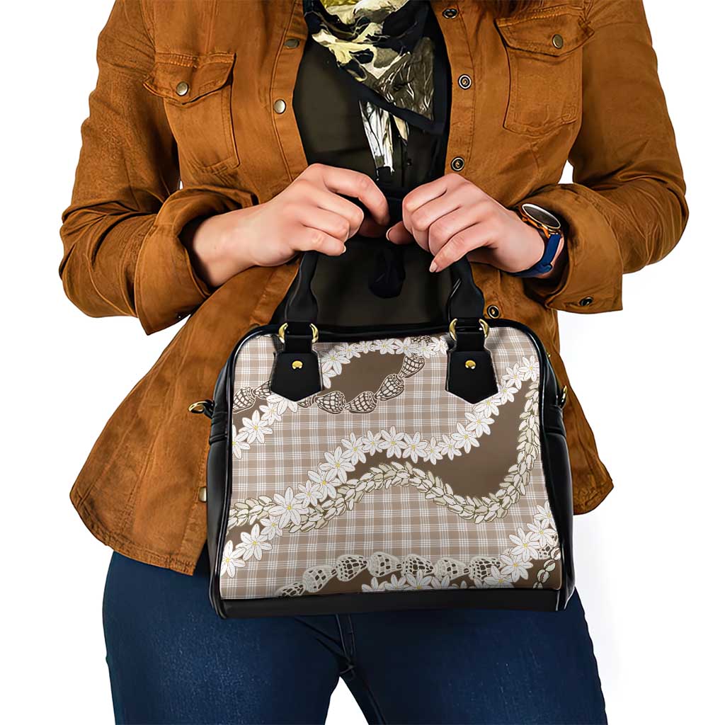 Brown Hawaii Tiare and Shell Lei Shoulder Handbag Hawaiian Palaka Luxury Vibes - Polynesian Pride