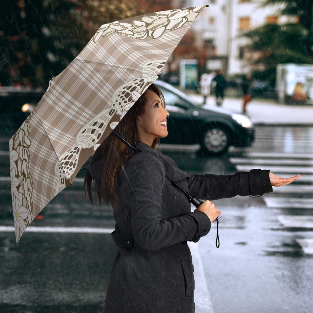 Brown Hawaii Tiare and Shell Lei Umbrella Hawaiian Palaka Luxury Vibes - Polynesian Pride