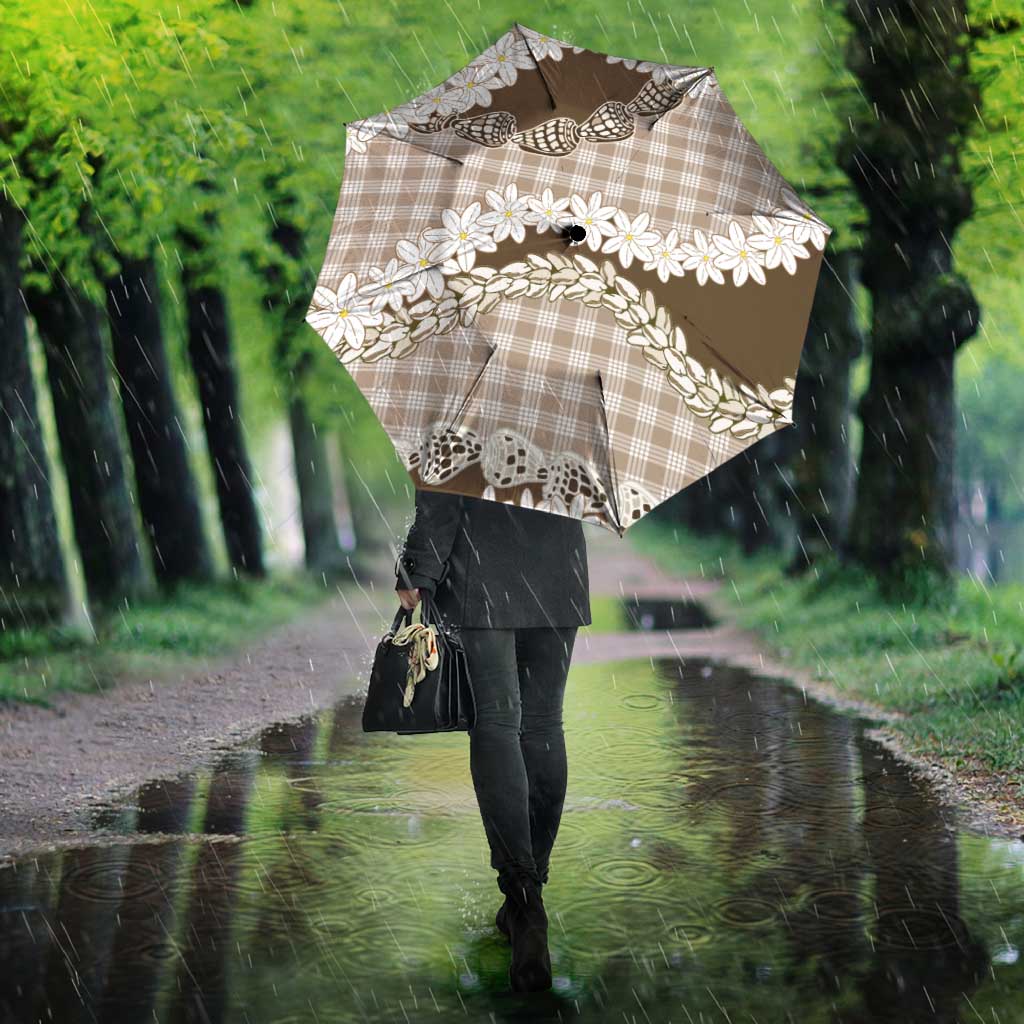 Brown Hawaii Tiare and Shell Lei Umbrella Hawaiian Palaka Luxury Vibes - Polynesian Pride