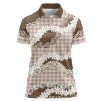 Brown Hawaii Tiare and Shell Lei Women Polo Shirt Hawaiian Palaka Luxury Vibes - Polynesian Pride