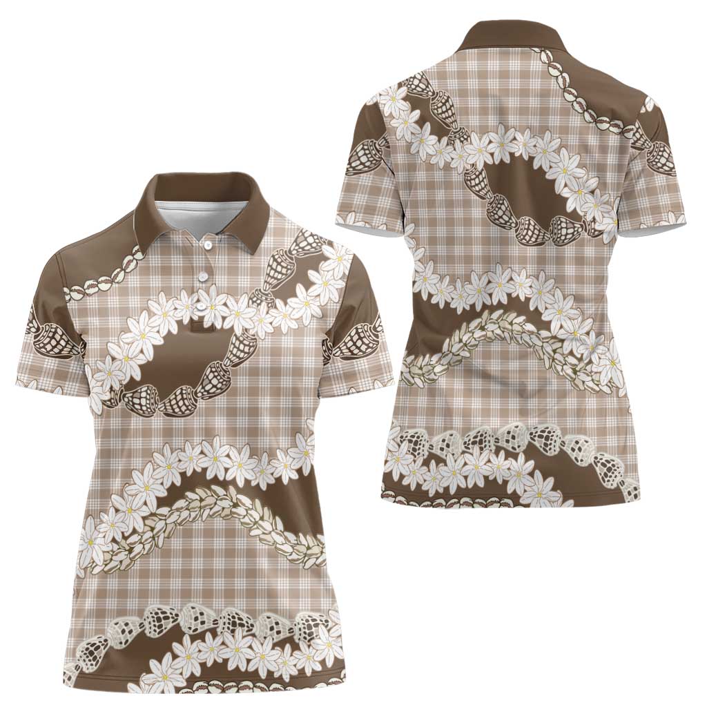 Brown Hawaii Tiare and Shell Lei Women Polo Shirt Hawaiian Palaka Luxury Vibes - Polynesian Pride