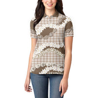 Brown Hawaii Tiare and Shell Lei Women Polo Shirt Hawaiian Palaka Luxury Vibes - Polynesian Pride