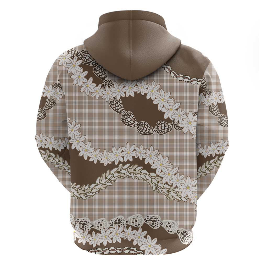 Brown Hawaii Tiare and Shell Lei Zip Hoodie Hawaiian Palaka Luxury Vibes - Polynesian Pride