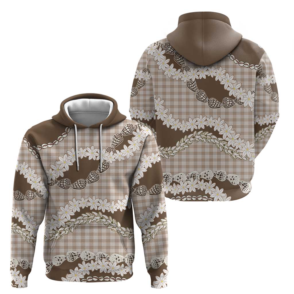 Brown Hawaii Tiare and Shell Lei Zip Hoodie Hawaiian Palaka Luxury Vibes - Polynesian Pride
