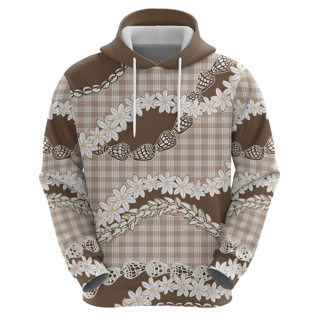 Brown Hawaii Tiare and Shell Lei Zip Hoodie Hawaiian Palaka Luxury Vibes - Polynesian Pride