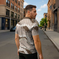 Brown Hawaii Tiare and Shell Lei Zipper Polo Shirt Hawaiian Palaka Luxury Vibes - Polynesian Pride