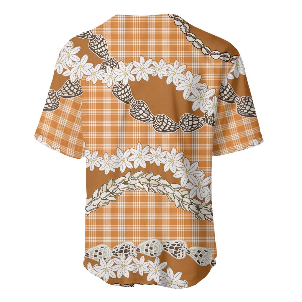 Orange Hawaii Tiare and Shell Lei Baseball Jersey Hawaiian Palaka Luxury Vibes - Polynesian Pride