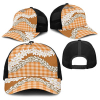 Orange Hawaii Tiare and Shell Lei Baseball Net Cap Hawaiian Palaka Luxury Vibes - Polynesian Pride