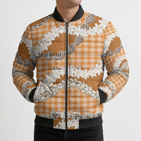 Orange Hawaii Tiare and Shell Lei Bomber Puffer Jacket Hawaiian Palaka Luxury Vibes - Polynesian Pride