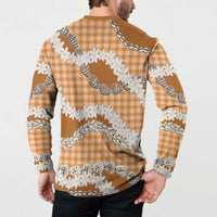 Orange Hawaii Tiare and Shell Lei Button Sweatshirt Hawaiian Palaka Luxury Vibes - Polynesian Pride