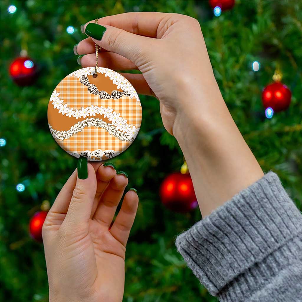 Orange Hawaii Tiare and Shell Lei Ceramic Ornament Hawaiian Palaka Luxury Vibes - Polynesian Pride