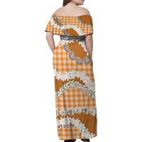 Orange Hawaii Tiare and Shell Lei Family Matching Off Shoulder Maxi Dress and Hawaiian Shirt Hawaiian Palaka Luxury Vibes LT14 - Polynesian Pride
