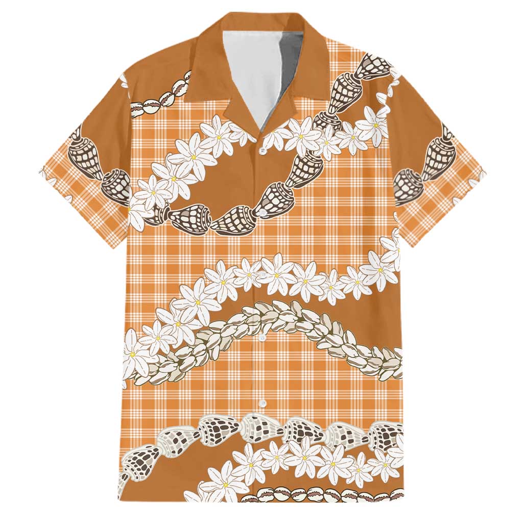 Orange Hawaii Tiare and Shell Lei Family Matching Off Shoulder Short Dress and Hawaiian Shirt Hawaiian Palaka Luxury Vibes LT14 Dad's Shirt - Short Sleeve Orange - Polynesian Pride