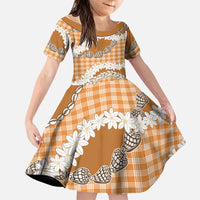 Orange Hawaii Tiare and Shell Lei Family Matching Puletasi and Hawaiian Shirt Hawaiian Palaka Luxury Vibes LT14 Daughter's Dress Orange - Polynesian Pride