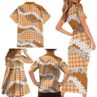 Orange Hawaii Tiare and Shell Lei Family Matching Short Sleeve Bodycon Dress and Hawaiian Shirt Hawaiian Palaka Luxury Vibes LT14 - Polynesian Pride