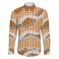 Orange Hawaii Tiare and Shell Lei Family Matching Short Sleeve Bodycon Dress and Hawaiian Shirt Hawaiian Palaka Luxury Vibes LT14 Dad's Shirt - Long Sleeve Orange - Polynesian Pride