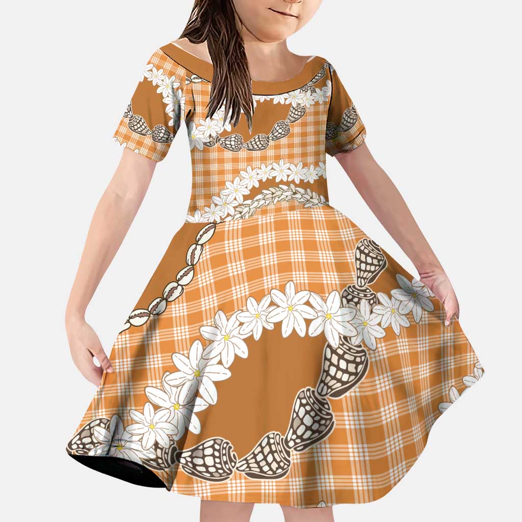Orange Hawaii Tiare and Shell Lei Family Matching Tank Maxi Dress and Hawaiian Shirt Hawaiian Palaka Luxury Vibes LT14 Daughter's Dress Orange - Polynesian Pride