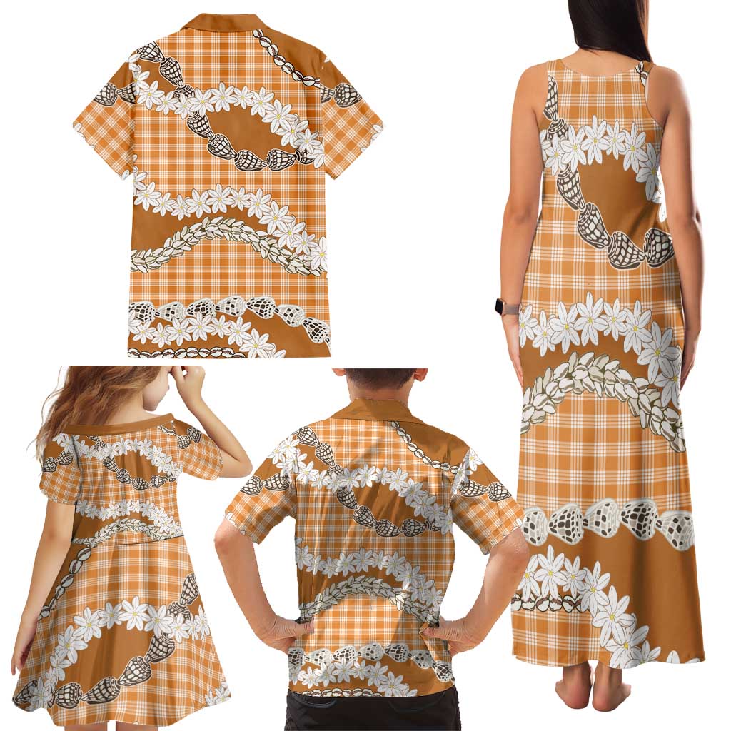 Orange Hawaii Tiare and Shell Lei Family Matching Tank Maxi Dress and Hawaiian Shirt Hawaiian Palaka Luxury Vibes LT14 - Polynesian Pride