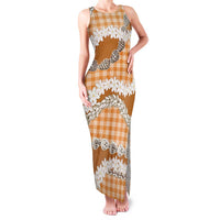 Orange Hawaii Tiare and Shell Lei Family Matching Tank Maxi Dress and Hawaiian Shirt Hawaiian Palaka Luxury Vibes LT14 Mom's Dress Orange - Polynesian Pride