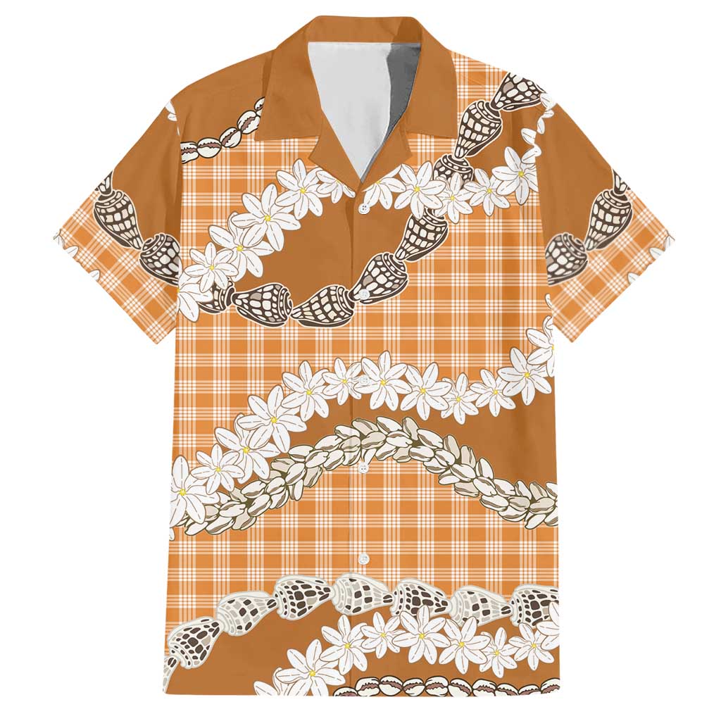 Orange Hawaii Tiare and Shell Lei Hawaiian Shirt Hawaiian Palaka Luxury Vibes - Polynesian Pride