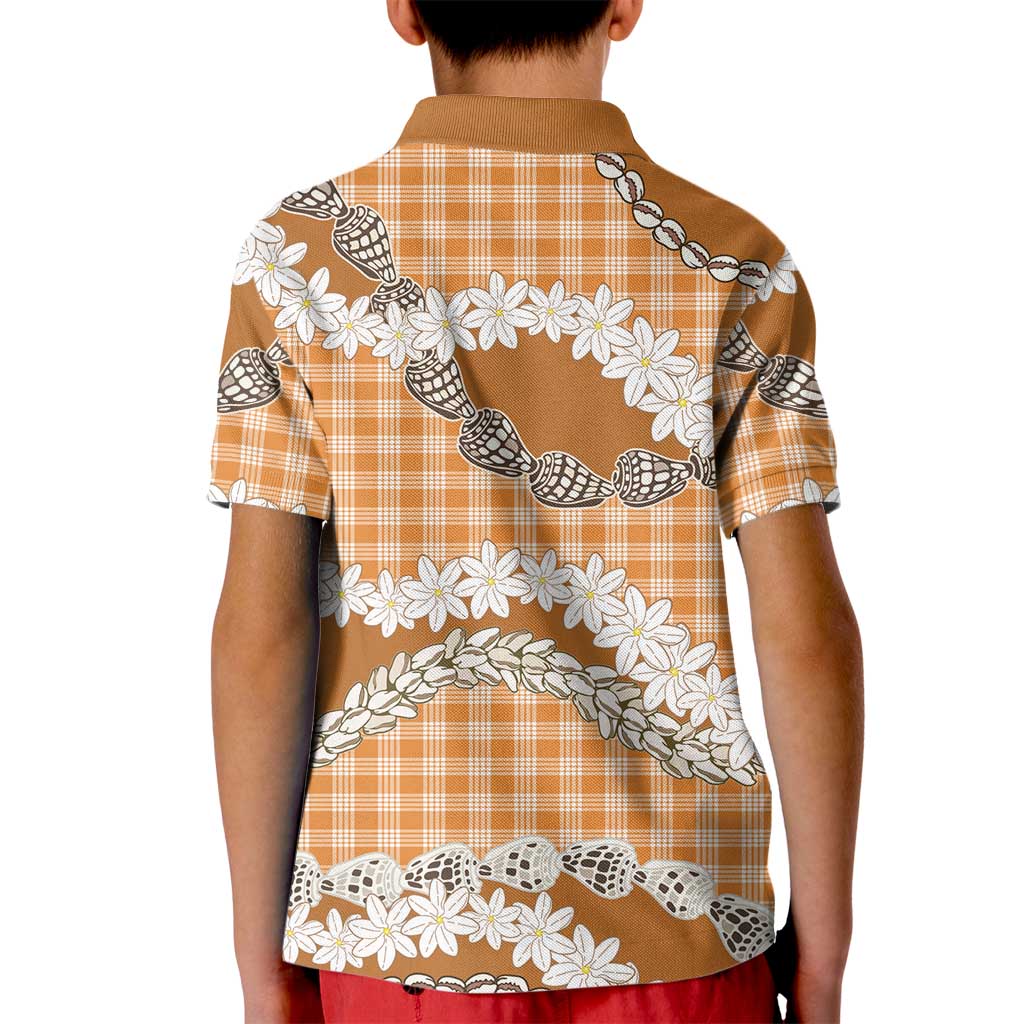 Orange Hawaii Tiare and Shell Lei Kid Polo Shirt Hawaiian Palaka Luxury Vibes - Polynesian Pride