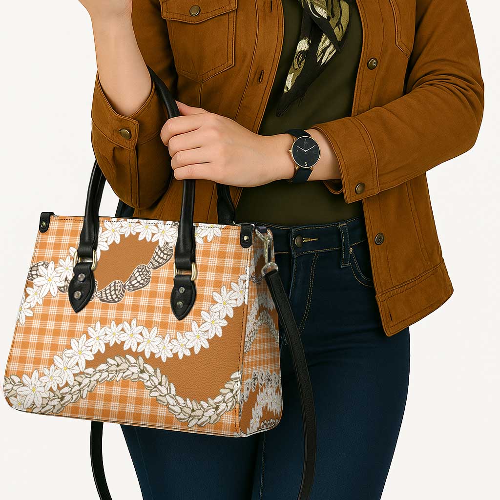 Orange Hawaii Tiare and Shell Lei Leather Bag Hawaiian Palaka Luxury Vibes - Polynesian Pride