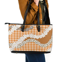 Orange Hawaii Tiare and Shell Lei Leather Tote Bag Hawaiian Palaka Luxury Vibes - Polynesian Pride