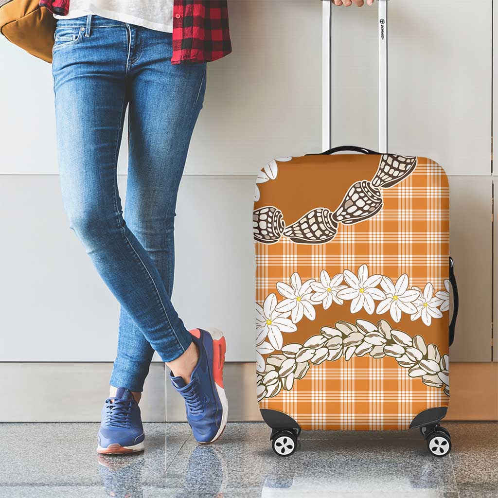 Orange Hawaii Tiare and Shell Lei Luggage Cover Hawaiian Palaka Luxury Vibes - Polynesian Pride