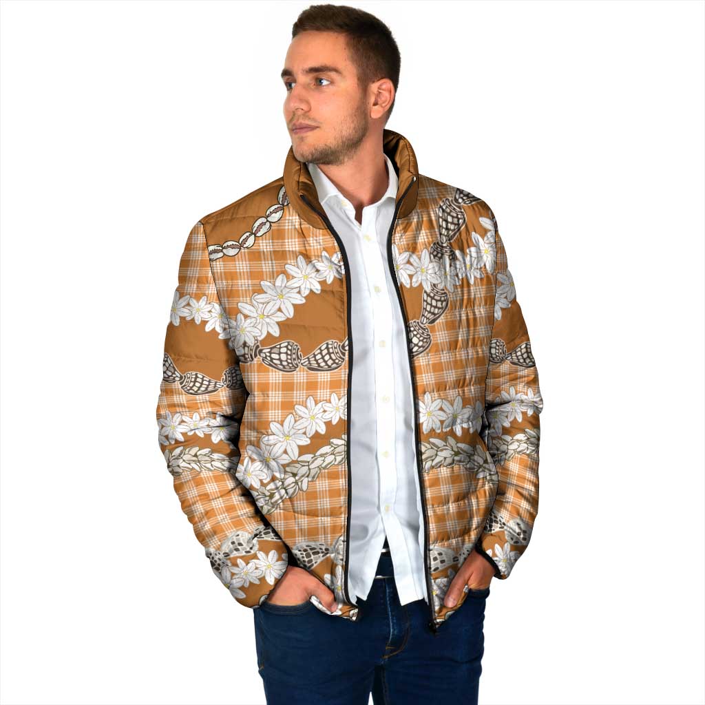 Orange Hawaii Tiare and Shell Lei Padded Jacket Hawaiian Palaka Luxury Vibes - Polynesian Pride