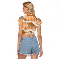 Orange Hawaii Tiare and Shell Lei Raglan Cropped T Shirt Hawaiian Palaka Luxury Vibes - Polynesian Pride