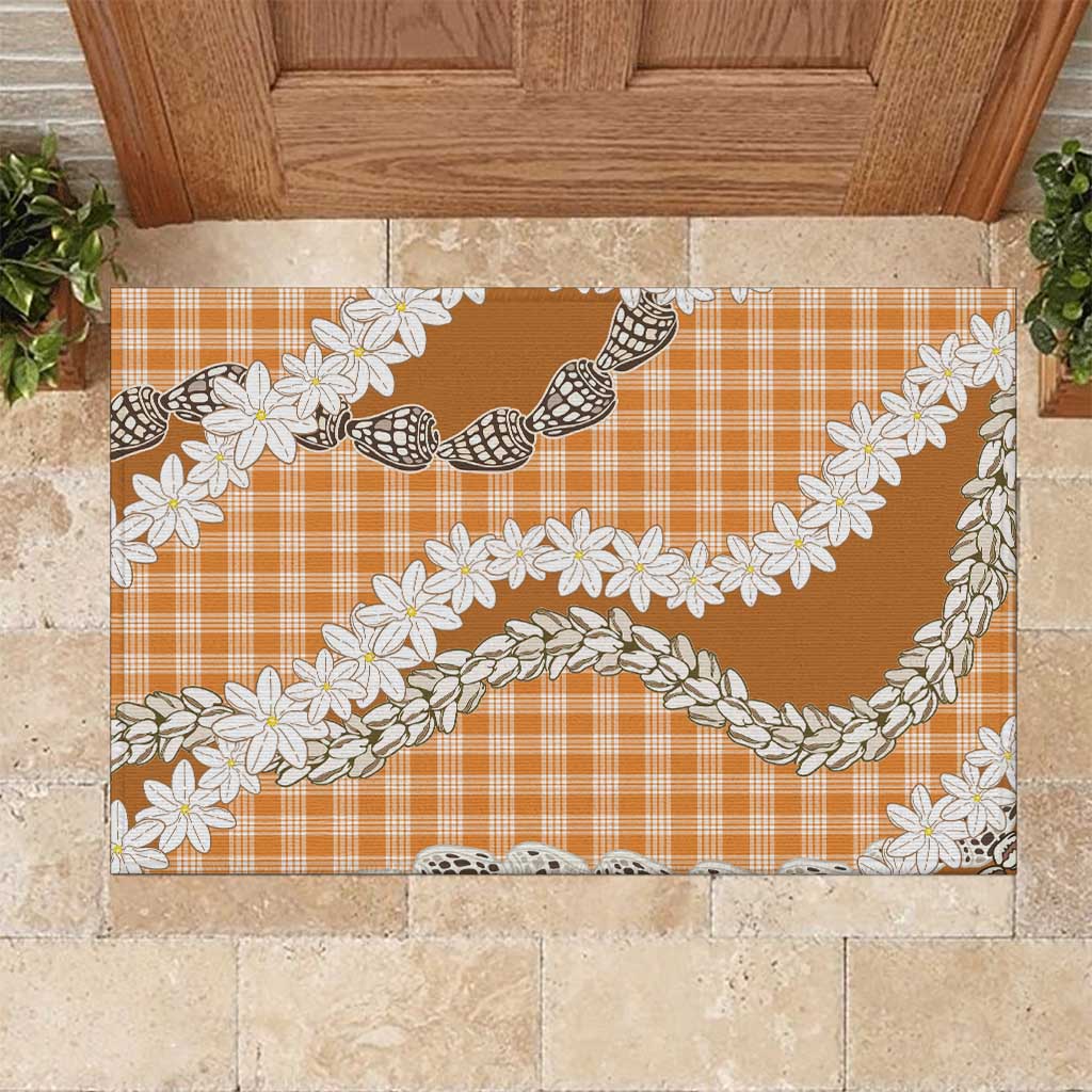Orange Hawaii Tiare and Shell Lei Rubber Doormat Hawaiian Palaka Luxury Vibes - Polynesian Pride