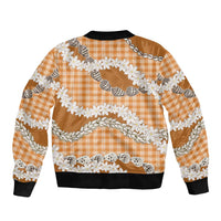 Orange Hawaii Tiare and Shell Lei Sleeve Zip Bomber Jacket Hawaiian Palaka Luxury Vibes - Polynesian Pride