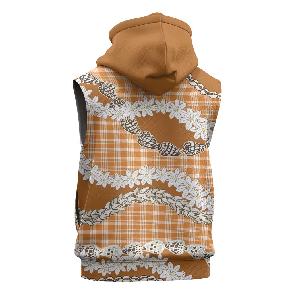Orange Hawaii Tiare and Shell Lei Sleeveless Zip Hoodie Hawaiian Palaka Luxury Vibes - Polynesian Pride