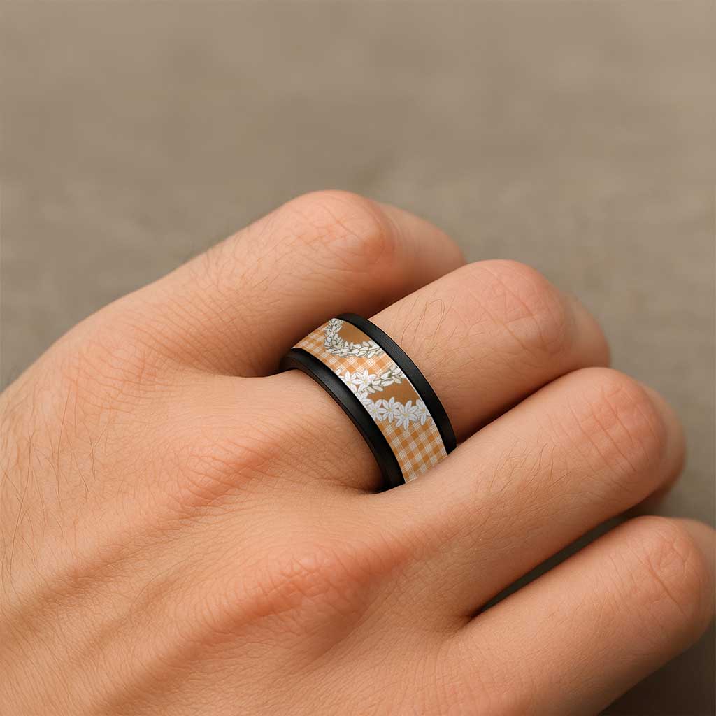 Orange Hawaii Tiare and Shell Lei Spinner Ring Hawaiian Palaka Luxury Vibes - Polynesian Pride