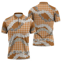 Orange Hawaii Tiare and Shell Lei Zipper Polo Shirt Hawaiian Palaka Luxury Vibes - Polynesian Pride