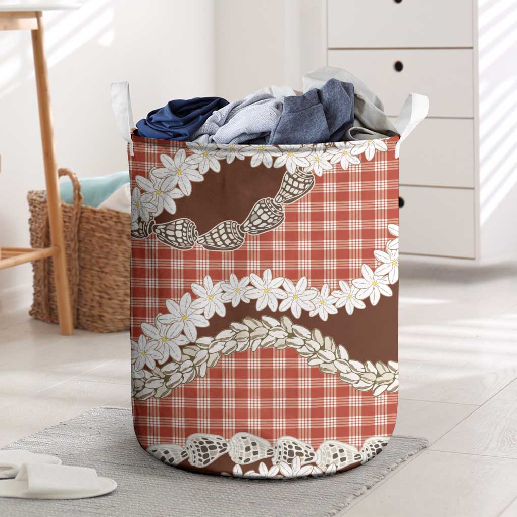Red Hawaii Tiare and Shell Lei Laundry Basket Hawaiian Palaka Luxury Vibes - Polynesian Pride