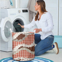 Red Hawaii Tiare and Shell Lei Laundry Basket Hawaiian Palaka Luxury Vibes - Polynesian Pride
