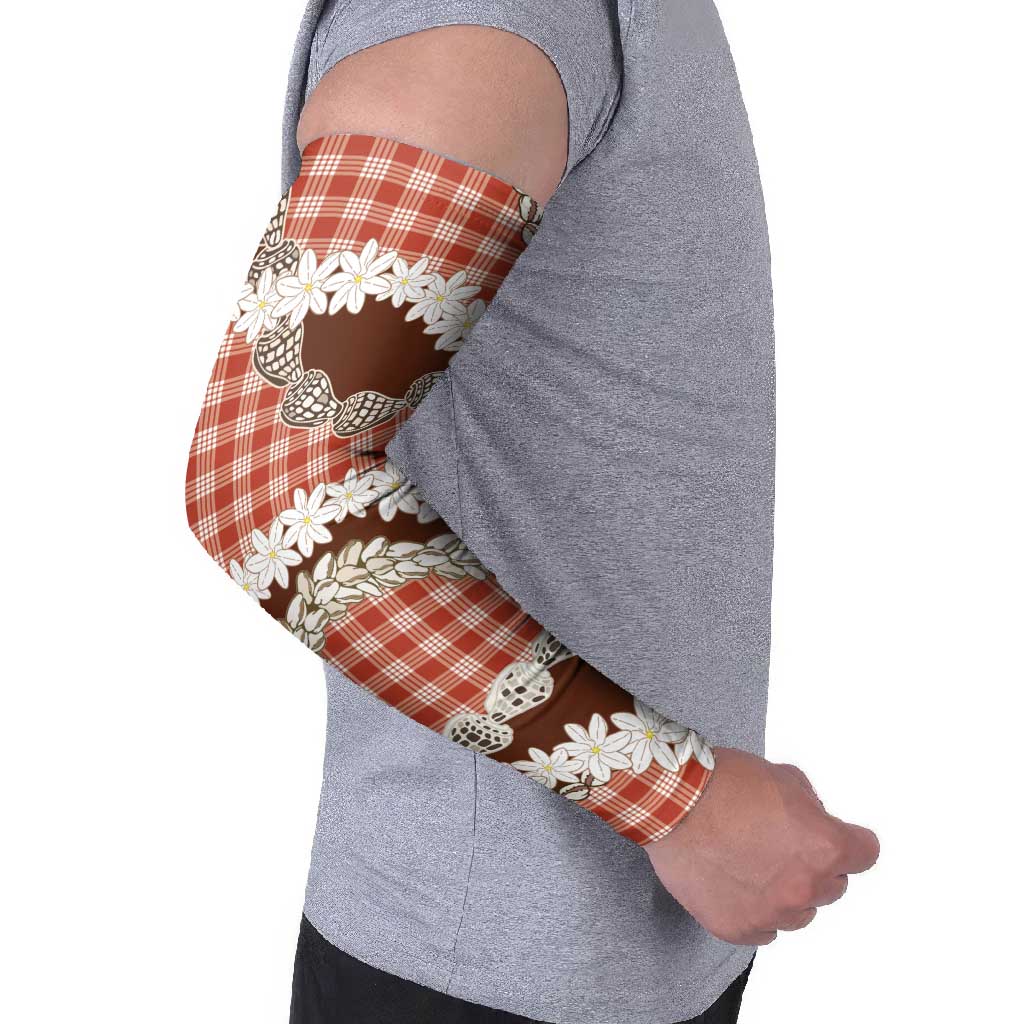 Red Hawaii Tiare and Shell Lei Arm Sleeves Hawaiian Palaka Luxury Vibes - Polynesian Pride